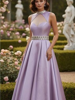 Mac Duggal Lilac A-Line Evening Gown with Jeweled Waist